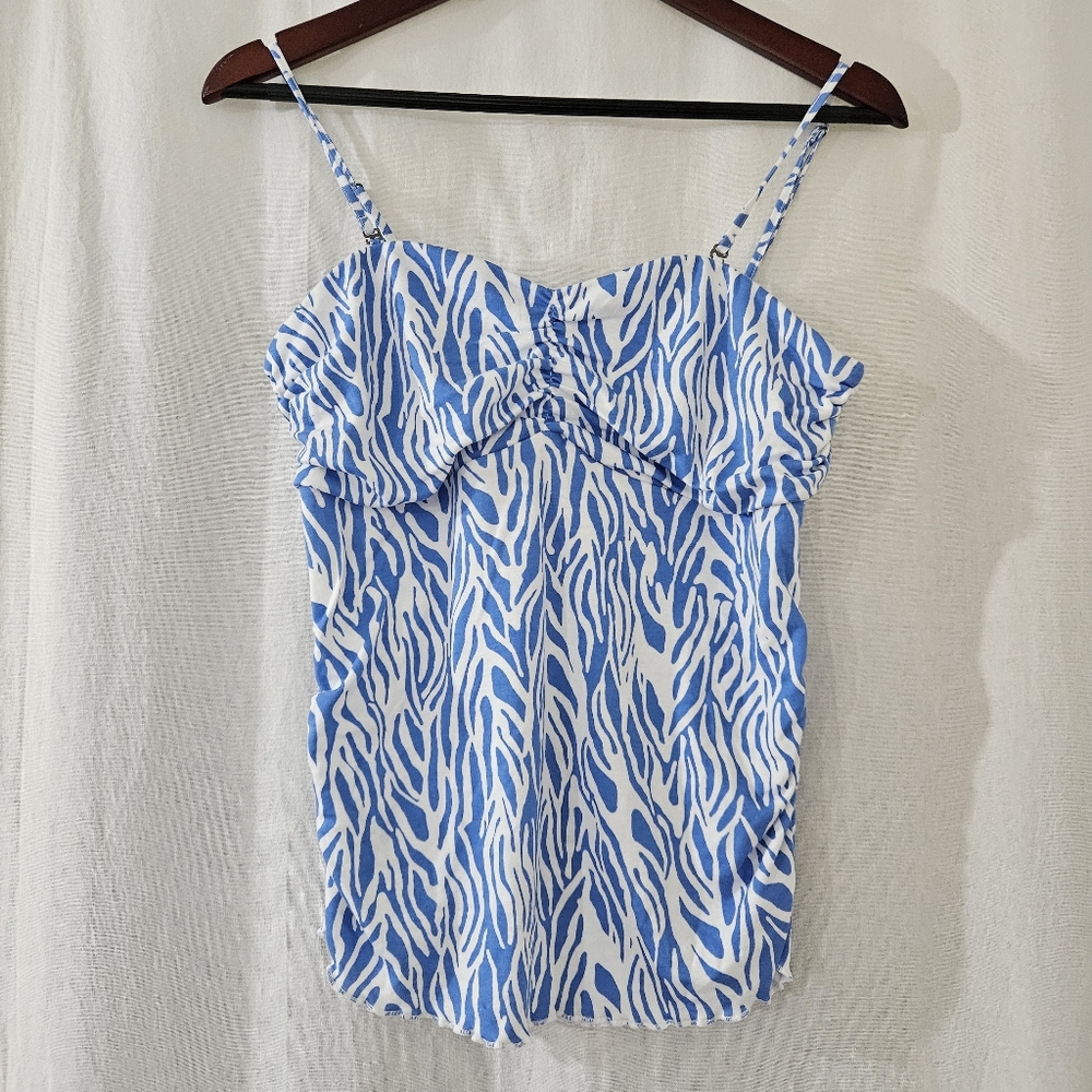 Diane Von Furstenberg Spaghetti Strap Top in Blue & White Zebra Print Size M